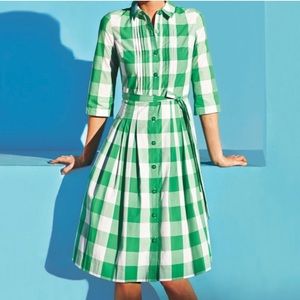 Boden green white gingham button up dress 8